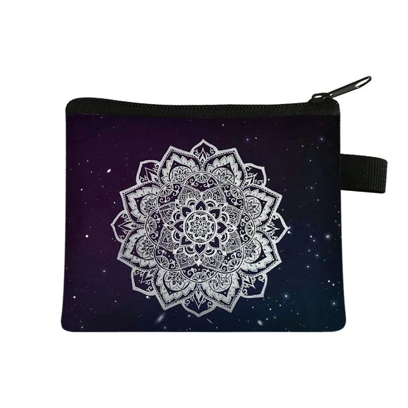 Møntpung dame lille pung dame flerfarvet mønster sød møntpose mandala blomsterprint id kreditkort etui mini møntholder: Burgunder
