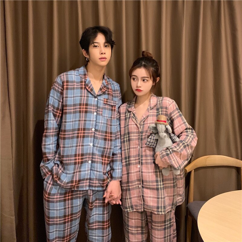 Xifer forår og efterår koreansk version af det børstede gitter komfortabel par pyjamas langærmede bukser home wear sæt: C mr / Xxl