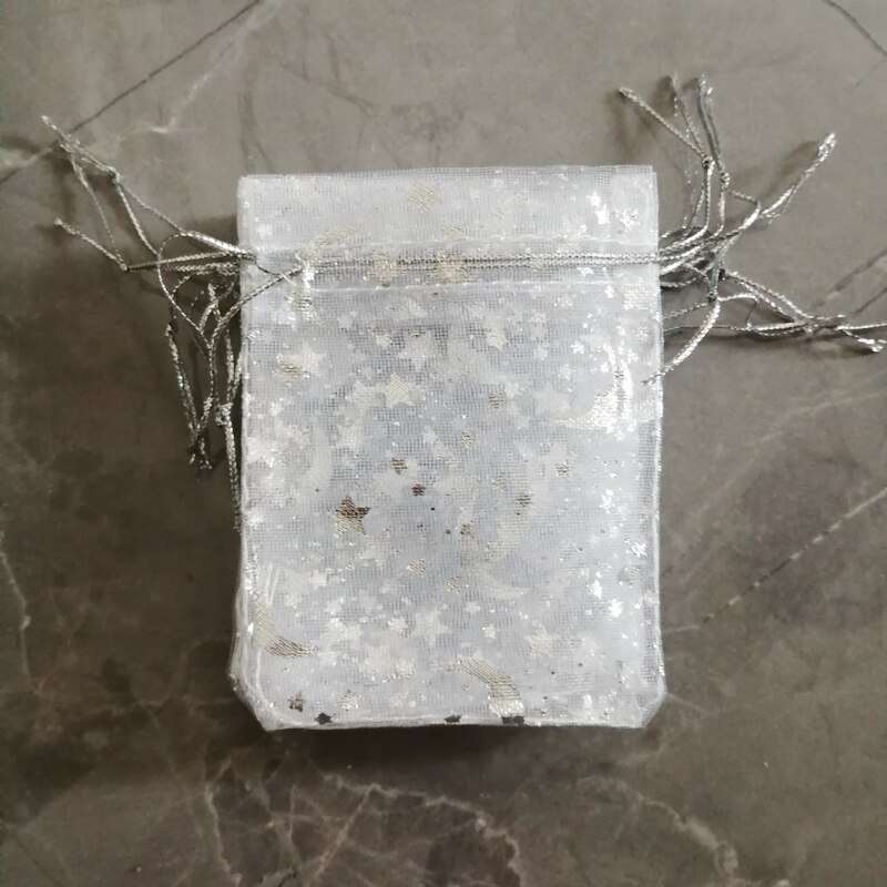 500 sztuk Star Moon Organza torby na prezenty woreczek na etui na biżuterię Mini saszetka sznurek do przechowywania opakowanie biżuterii na torebki torby ekspozycyjne: 9x12cm / WHITE