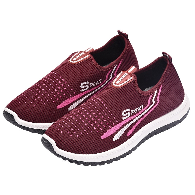 Dames mesh platte schoenen met katoenen casual wandelstrepen sneakers loafers zachte schoenen ronde neus platte schoenen met damesschoenen