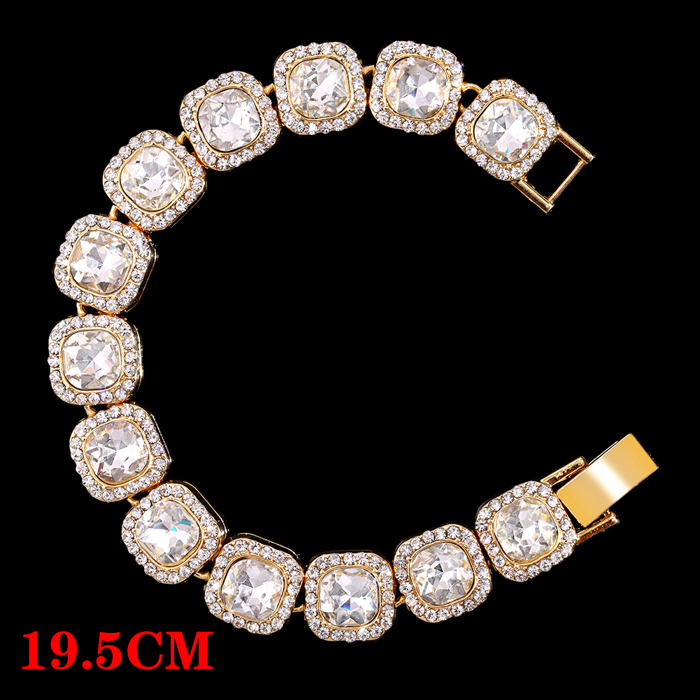 Miami Cuban Bracelets Anklet For Women Bling Full Rhinestone Paved Link Iced Out Hand Chain Jewelry Accessories: C012901GD