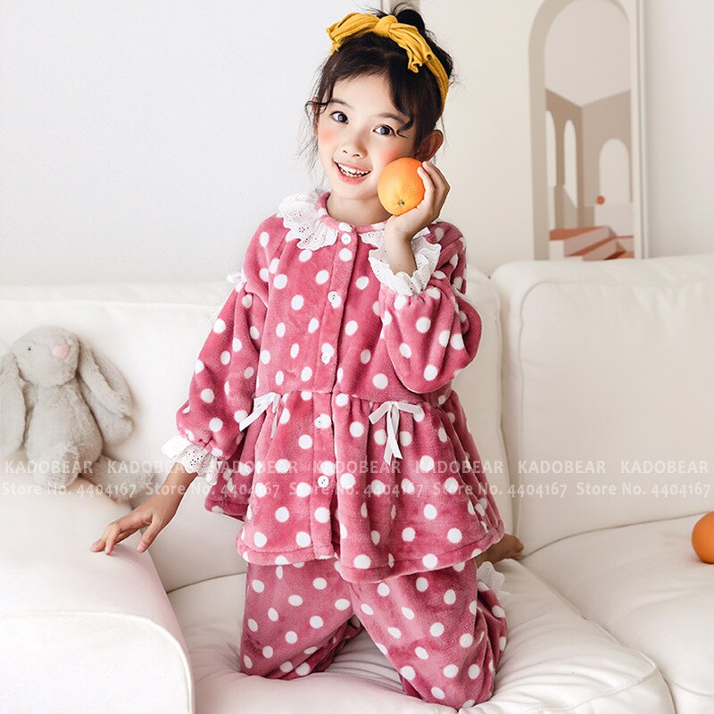Pyjama de noël en flanelle pour enfants | Ensemble de pyjama de princesse, vêtements de nuit en peluche, fourrure d'hiver, pour tout-petits de filles