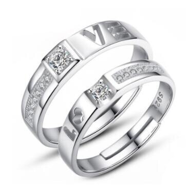 Zirkon Einstellbare silber farbe Paar Hochzeit Ringe für Frauen und Männlichen Strass Engagement Ring für Paar