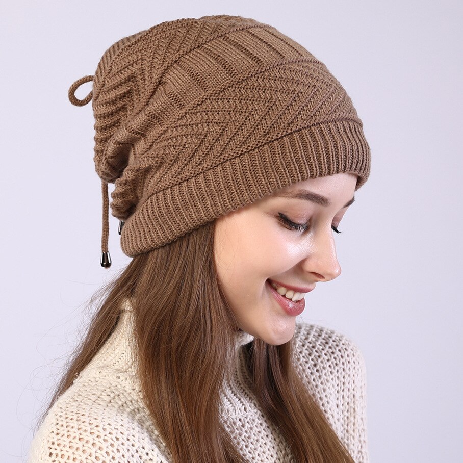 Gorro de punto elástico para mujer, bufanda de redecilla lisa, cálido, para Otoño e Invierno