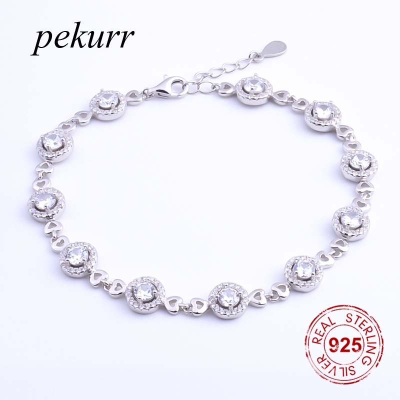 Pekurr 100% 925 Sterling Zilver 11 Grote Ronde Cirkel CZ Armbanden Voor Vrouwen Vrouwelijke Charme Sieraden vrouwen armbanden