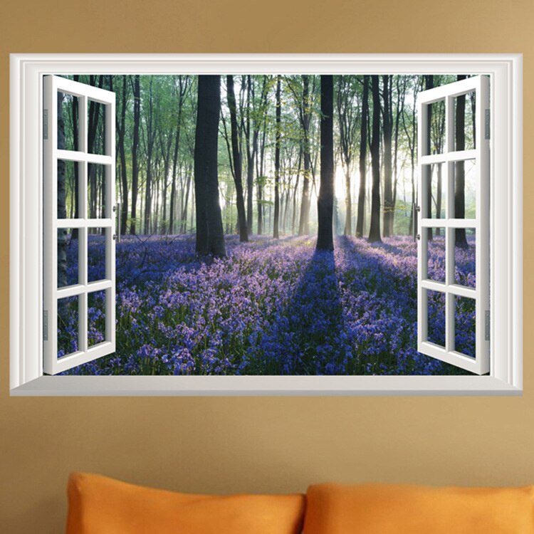 3D Lavender Sakura Castle Window Wall Sticker Home Decor Poster Living Bedroom Corridor Kitchen Scenery Vinyl Decals Paper: TMY5018