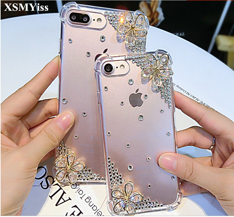 XSMYiss Voor iphone X XS MAX XR Luxe Bling Strass Diamant Bloem Anti-val Case Cover Voor iphone 6S 7 8 PLUS Case