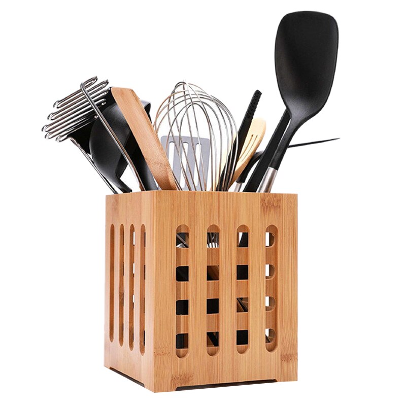 Square Wood Kitchenware Tube Chopsticks Box Container Kitchen Utensil Set Holder Shelf Food Storage Containers Food Storage