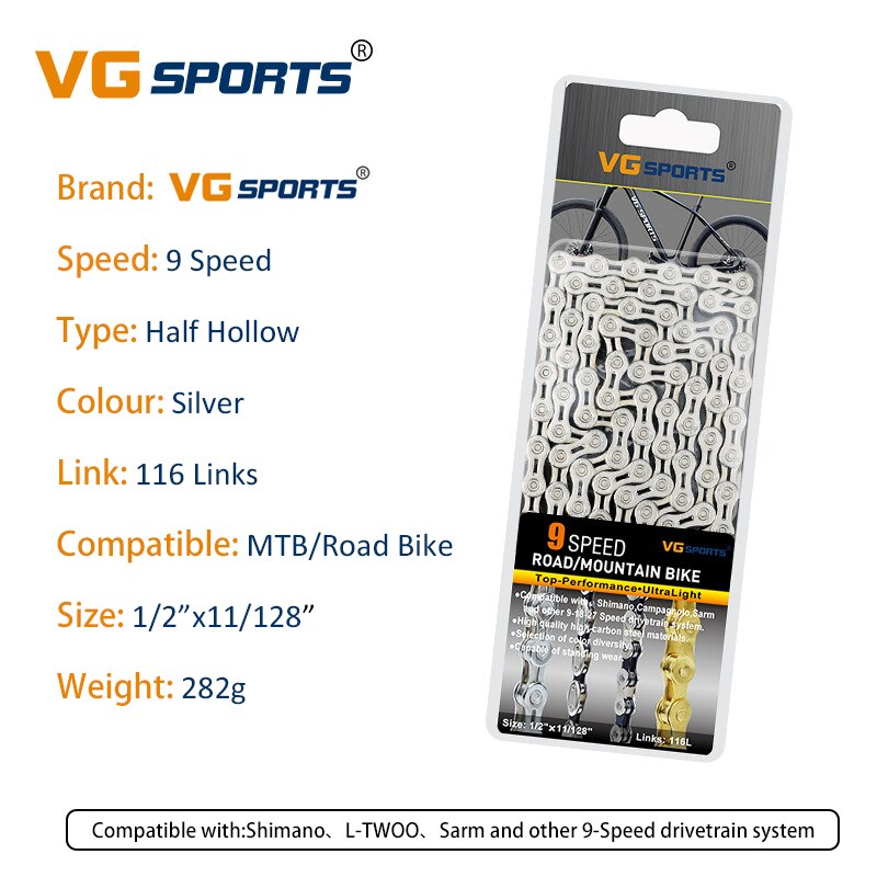 Vg Fietsketting 8 9 10 11 Speed Velocidade Hollow Gold Rainbow 116 Links Weg Mountainbike Kettingen Fiets Accessoires: 9S HH Silver