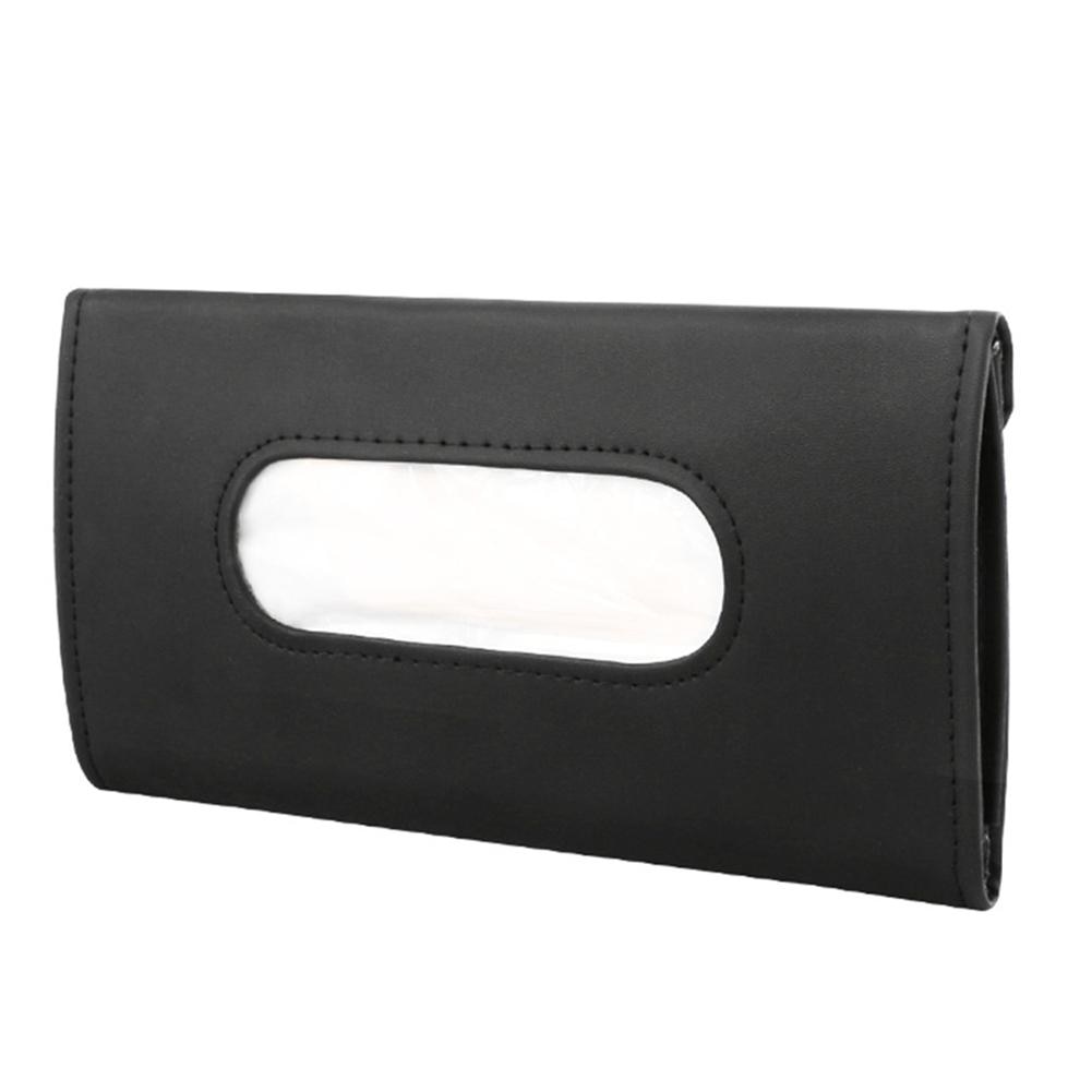 Pu skinn bil solskjerm veske boks holder parasoll ute av syne og stabil enkel installasjon papir serviett lagringsdeksel: Svart