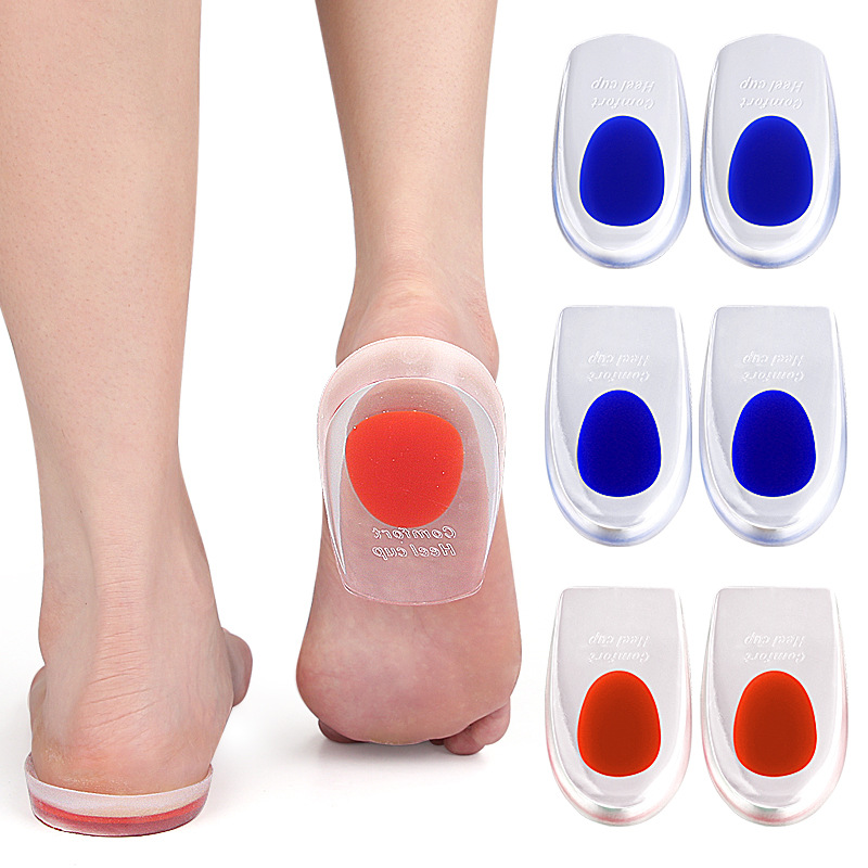 1 par de palmilhas de gel de silicone para esporas de calcanhar, almofada para dor nos pés, massageador de pés, cuidados com meio calcanhar, palmilha de sapato, aumento de altura