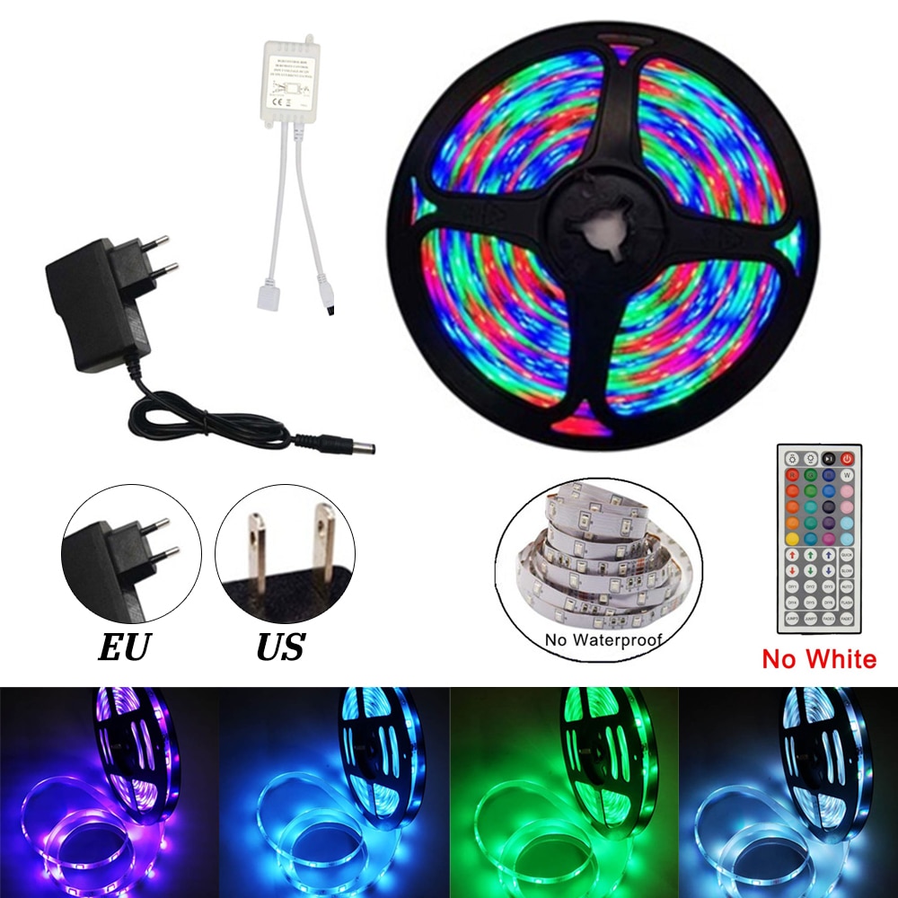 RGB LED Light Strip SMD2835 Flexible Ribbon RGB Led Strip Lights No Waterproof 5M Tape DC 12V with Remote Control Adapter