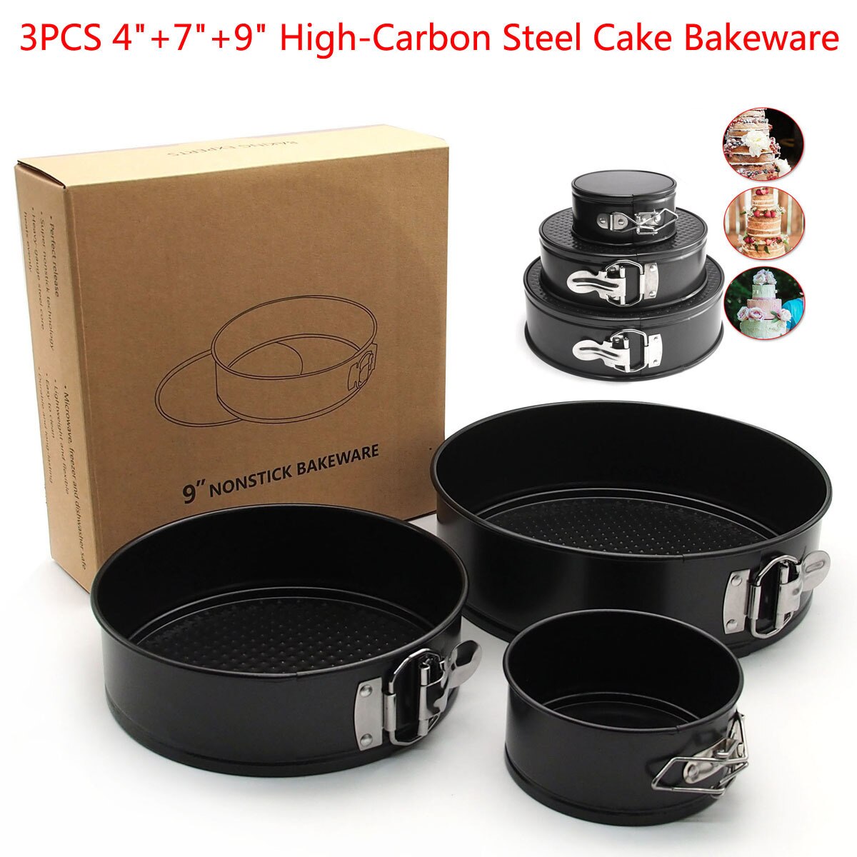 Lot de 3 antiadhésif ressort forme gâteau rond cuisson cuisson cuisson plateau en fer blanc Pan ustensiles de cuisson