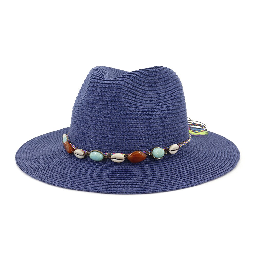 Women's Hat Summer Wide Brim Straw Hats Big Sun Hats UV Protection Panama floppy Beach Hats Ladies hat chapeau femmel Fedoras: Blue