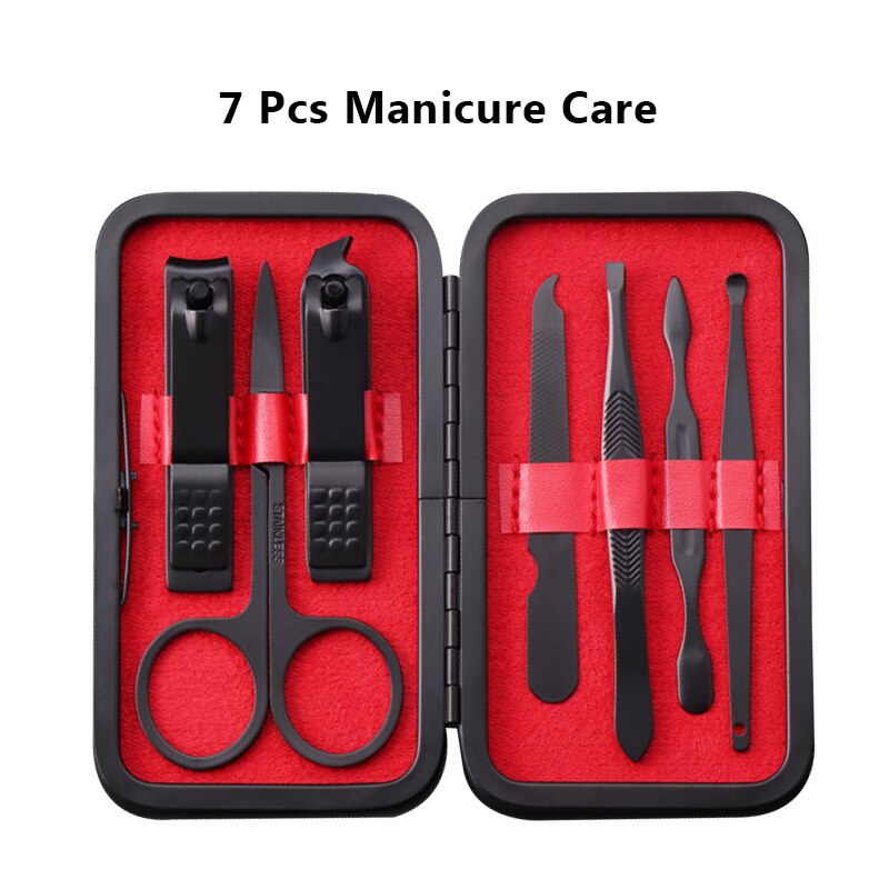 Nail Scissors Tool 7/10/12/16/18Pcs Stainless Steel Scissors Nail Professinal Nail Household Ear Spoon Clipper Bail Scissors Set: 7pcs Red