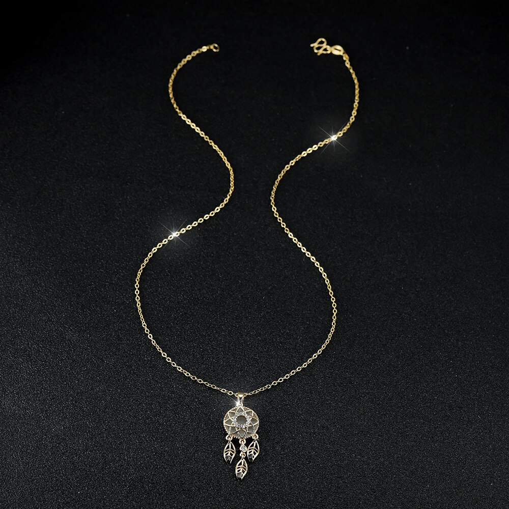 Traumfänger-halskette für damen, goldfarben, mit hohler blattquaste, zartes schmuckstück