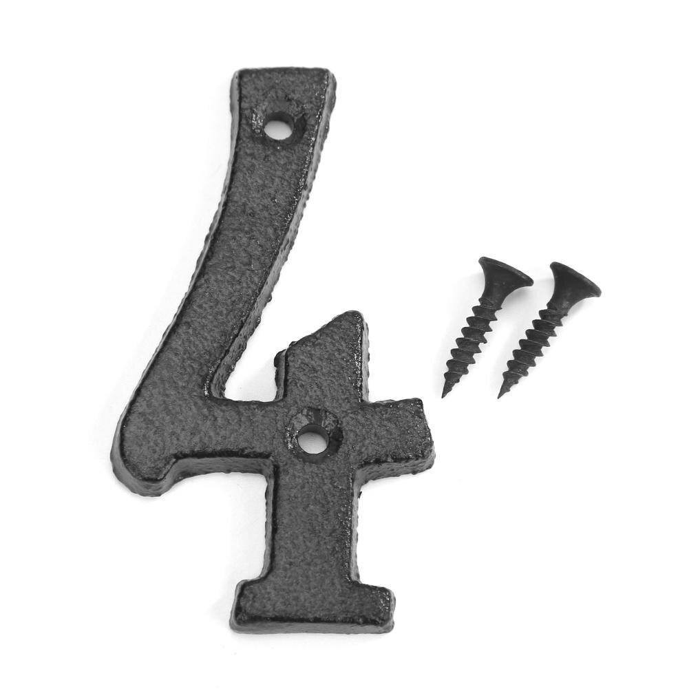 Metal Digital Numbers Cast Iron House Sign Doorplate DIY Cafe Wall Decor: 4