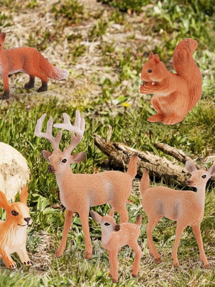 6 Piece Realistic Animal Figurines Vinyl Wild Educational Animal Learning Toy Set Plastic Jungle Animals Toys Set with Deer Rab