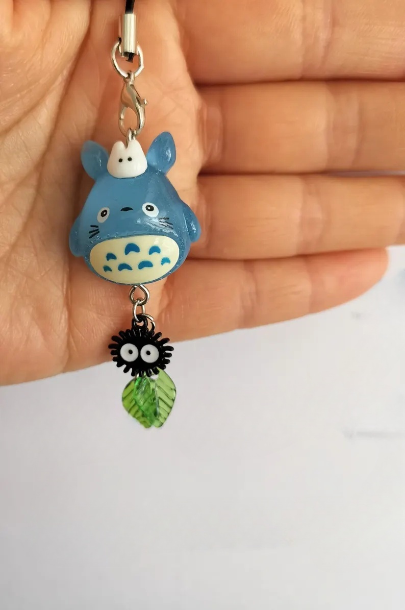 Studio ghibli anime inspirert min nabo totoro blå totoro chu chibi soot sprite telefon sjarm nøkkelring til mobil