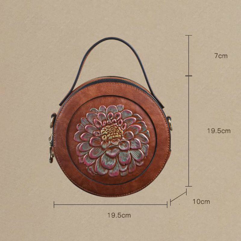 Johnature handgemaakte reliëf leren damestas met vintage bloemenprint, kleine handtas, luxe schoudertassen voor dames