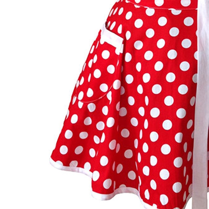 Delantales de cocina Retro rojo encantador para mujer y niña, delantal Vintage de algodón con lunares para salón de cocina, vestido de Navidad