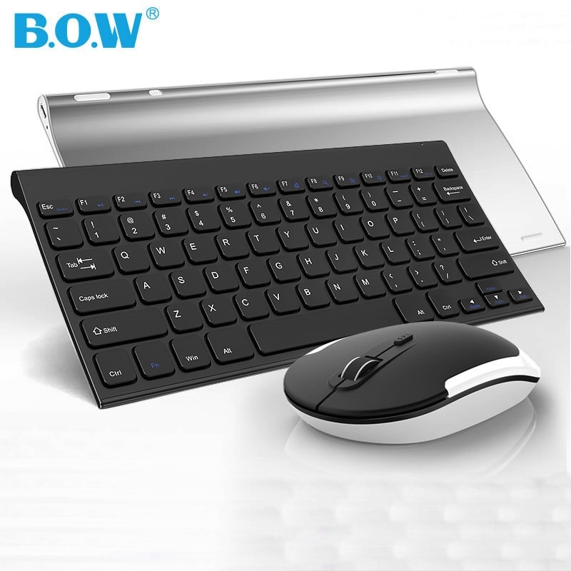 B.O.W HW086 Metal Ultra-Slim Quiet 2.4GHz Portable Wireless Keyboard and Mouse Combo For Desktop, Laptop