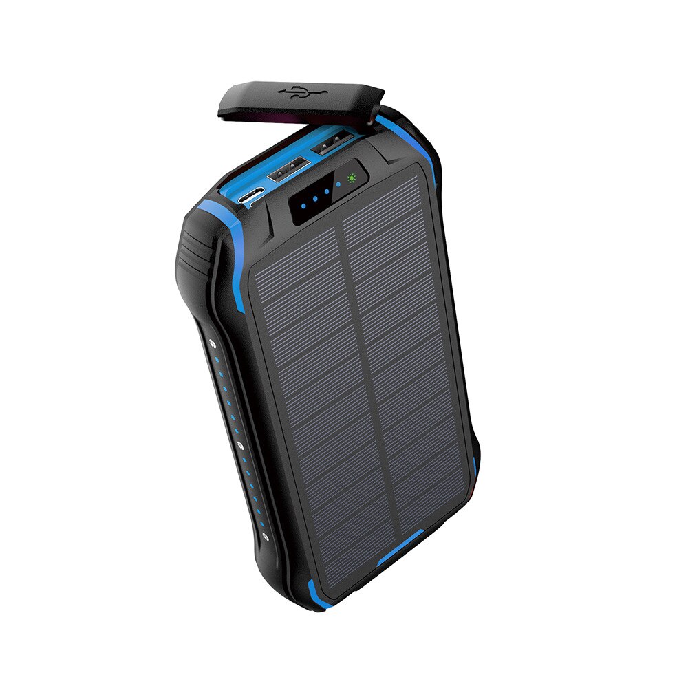 Banco de energía Solar de 26800mAh, cargador inalámbrico portátil, batería externa con linterna, Banco de energía para Xiaomi iPhone 11 X Poverbank: Azul