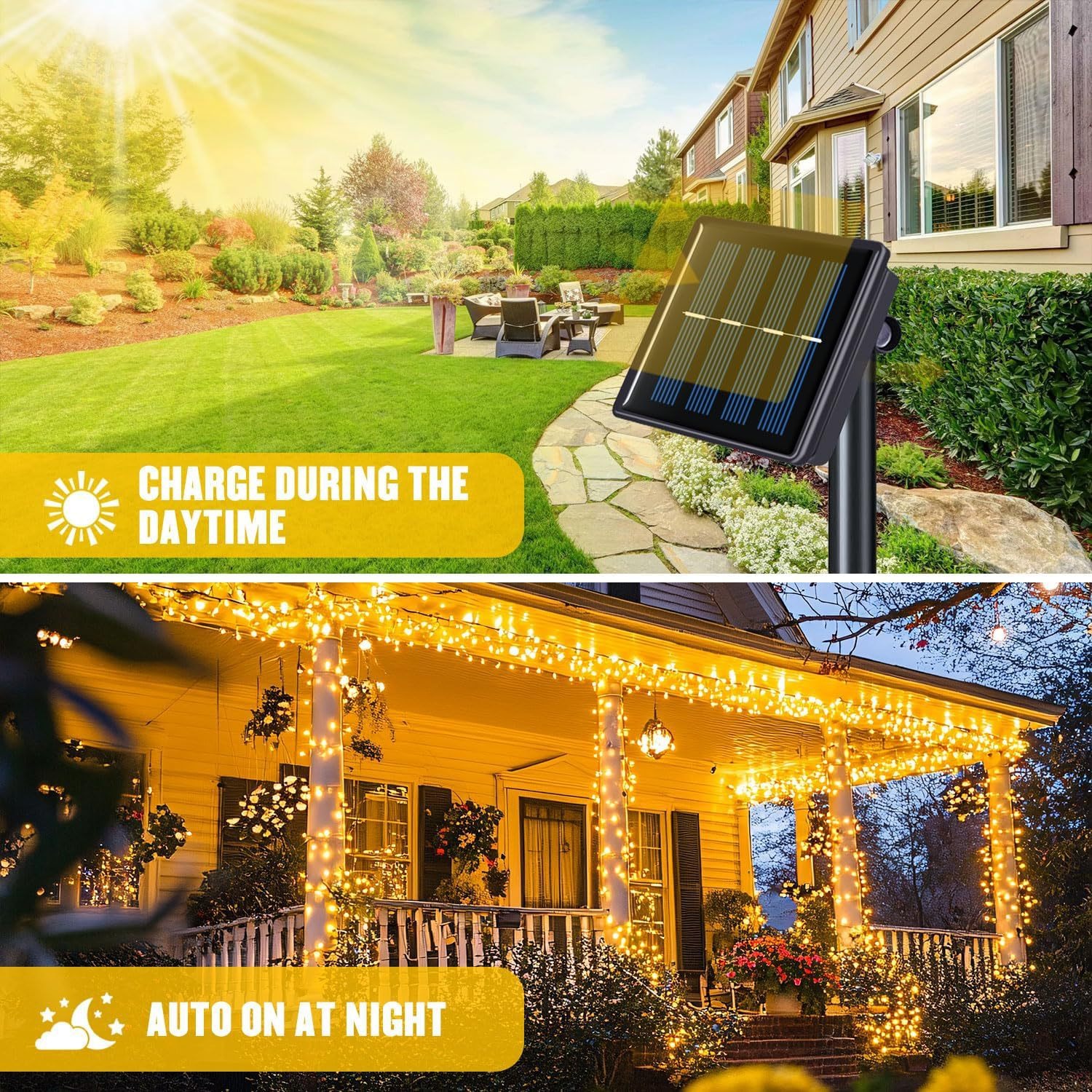 Guirnalda de luces LED solares para exteriores, luces de hadas para jardín, 8 modos de iluminación, lámpara Solar para acampar, Patio, boda, decoración navideña
