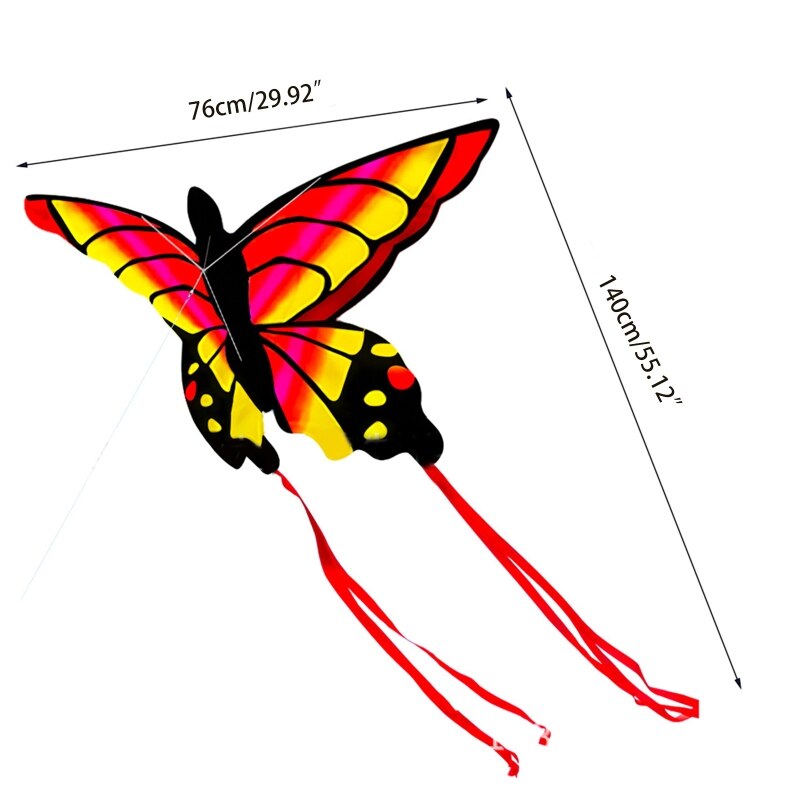 Drachen für kinder und erwachsene, ein wunderschöner, farbenfroher schmetterlingsdrachen für spiele und aktivitäten im freien, einleiner drachen mit flugzubehör