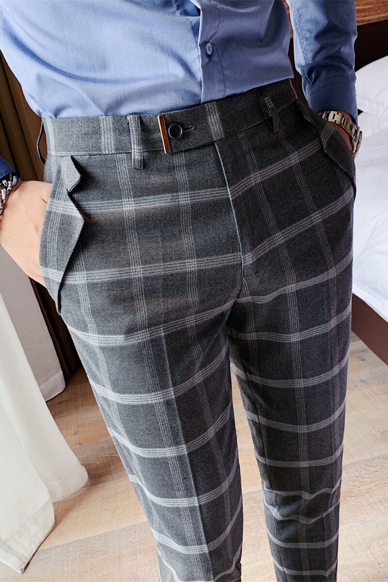 affaires décontracté Slim Fit Plaid pantalon hommes robe automne Slim Fit tout Match droit bureau pantalon vêtements de cérémonie