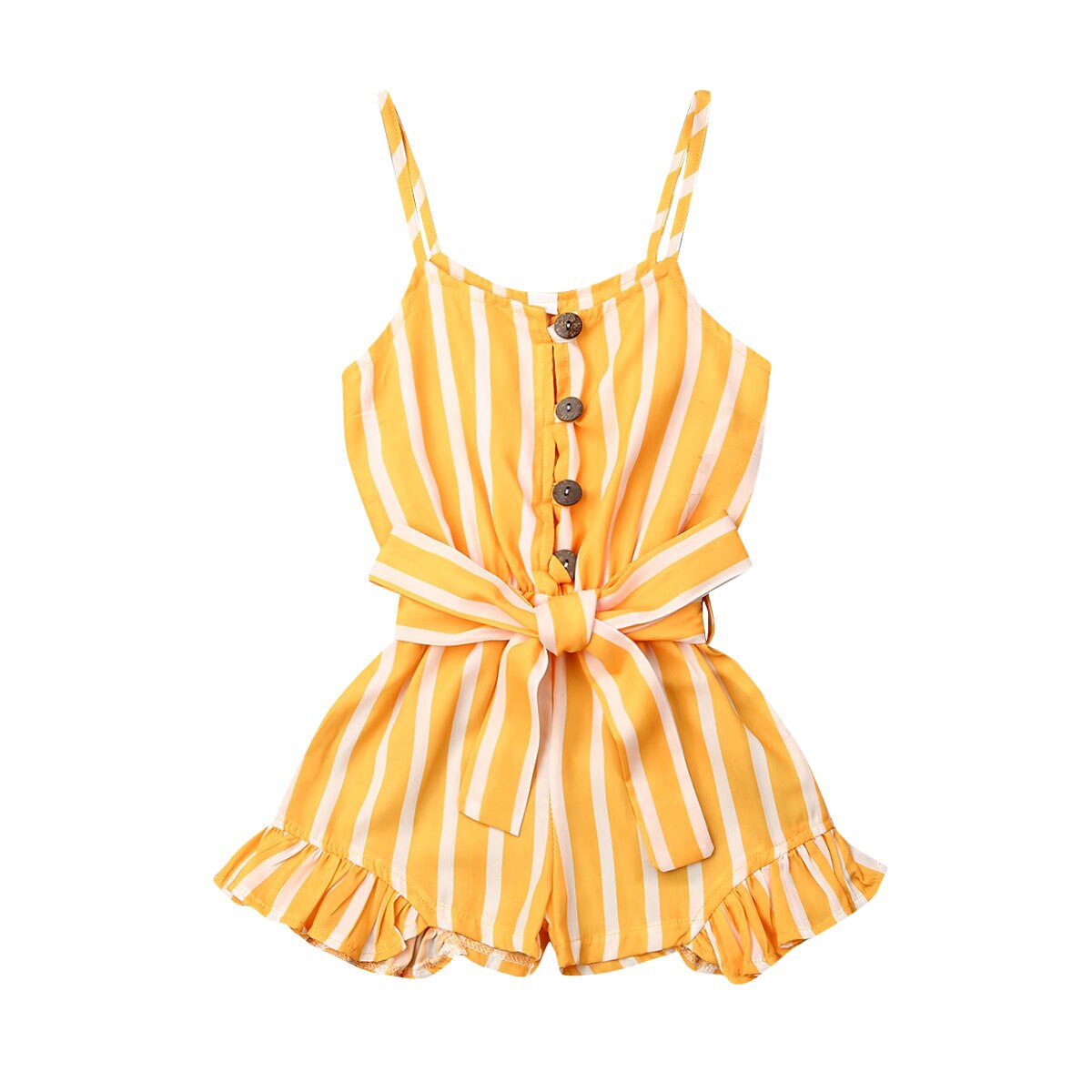 Combinaison d'été à rayures pour filles de 3 à 8 ans, décontractée, sans manches, salopette à simple boutonnage, Costumes pour enfants: YELLOW / 4T