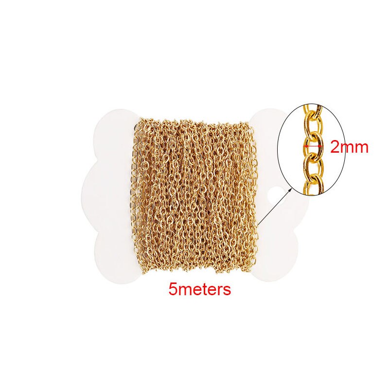 5Meter Rvs Kettingen Bulk Voor Ketting Armbanden Dia 2Mm Goud Kleur Metal Link Kettingen Veel Diy Sieraden maken Levert