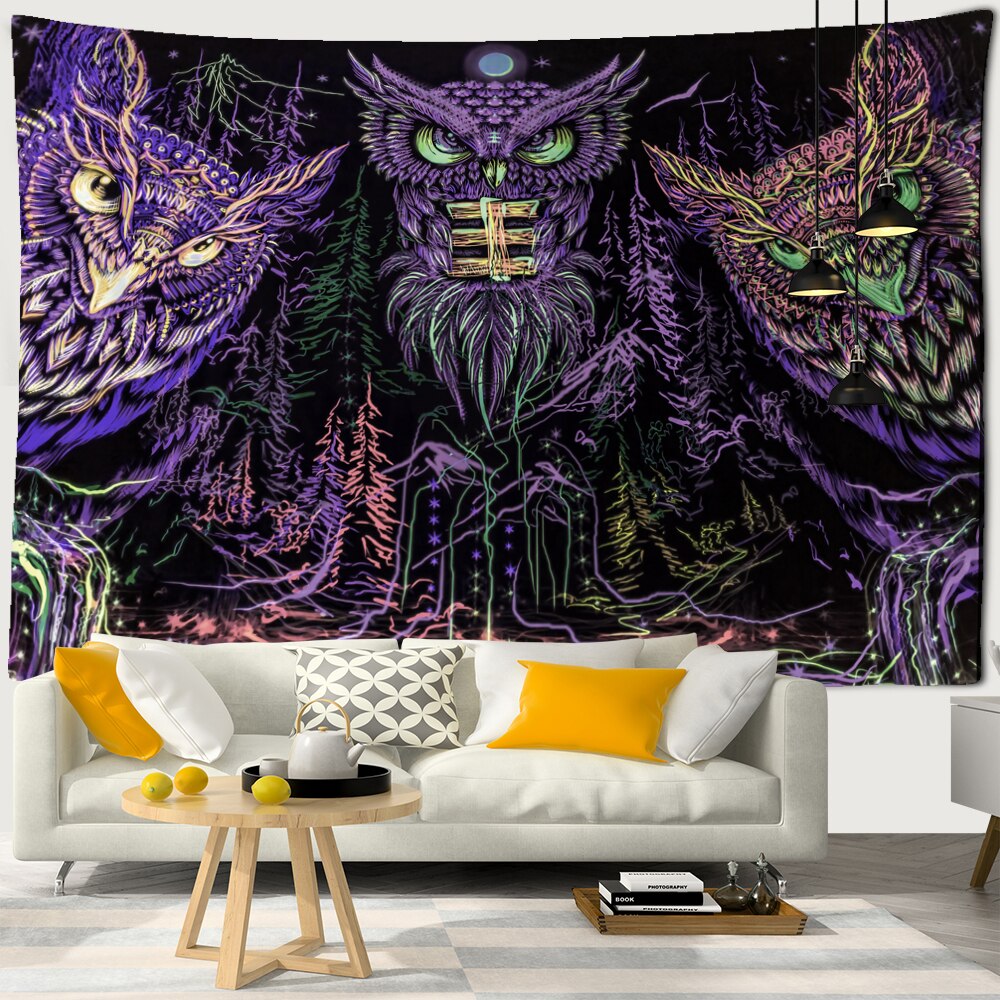 Colorful Psychedelic Owl Tapestry Wall Hanging Bohemian Hippie Art Science Fiction TAPIZ Witchcraft Room Home Decor: 150x200cm / Light Grey