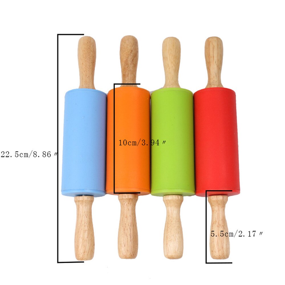 Wooden Handle Silicone Rollers Rolling Pin Kid Kitchen Cooking Baking Tool For Pasta Cookie Dough Bakery Noodle