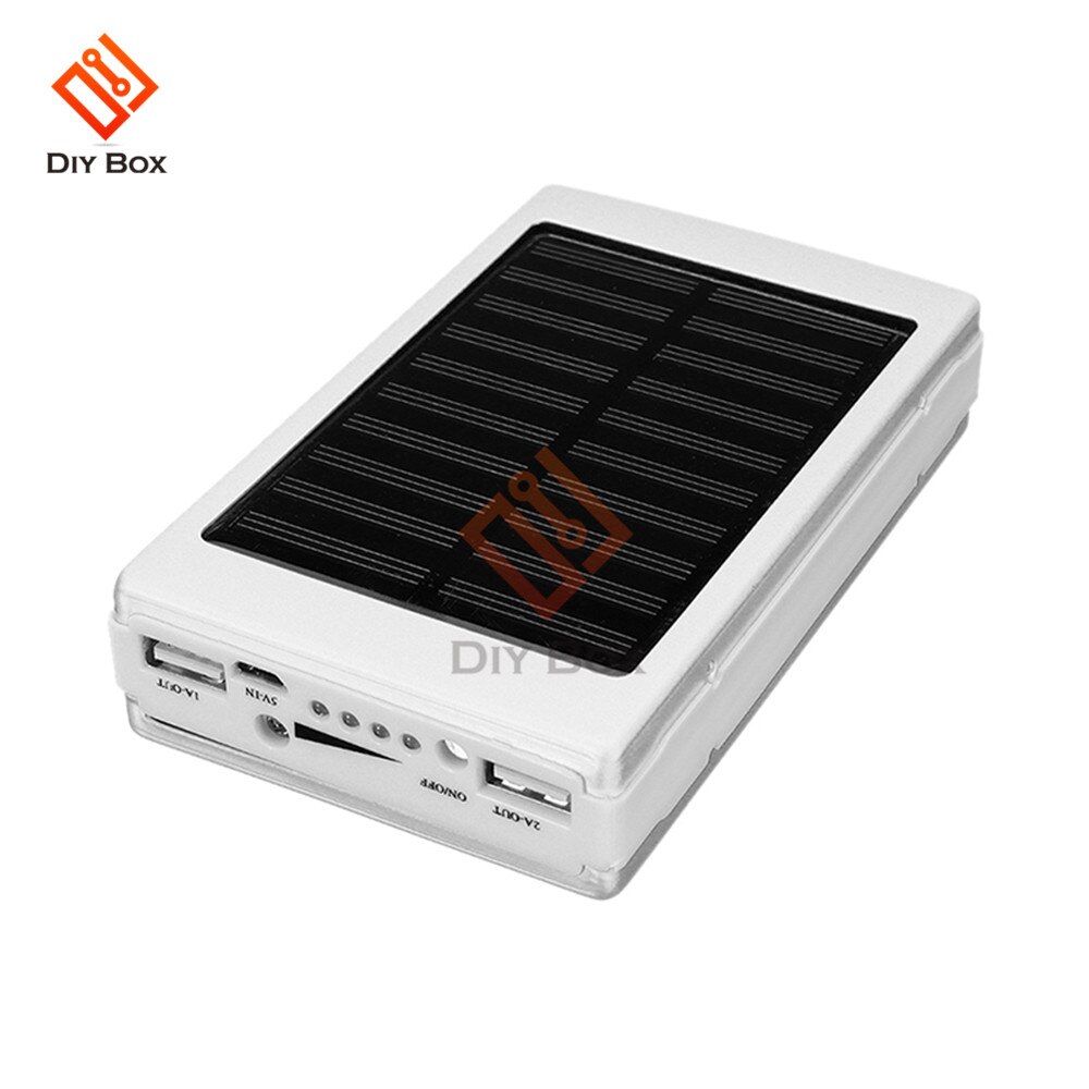 Banco de energía Solar portátil para teléfono móvil, cargador de energía Solar portátil, LED, carga USB Dual, funda para teléfono, 18650: Silver