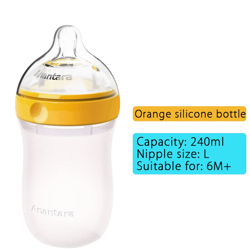 160ml/240ml voedingsbekers silicagel fles brede mond valbestendig anti-winderig pasgeboren baby schattige watermelk flessen: Oranje 240ml