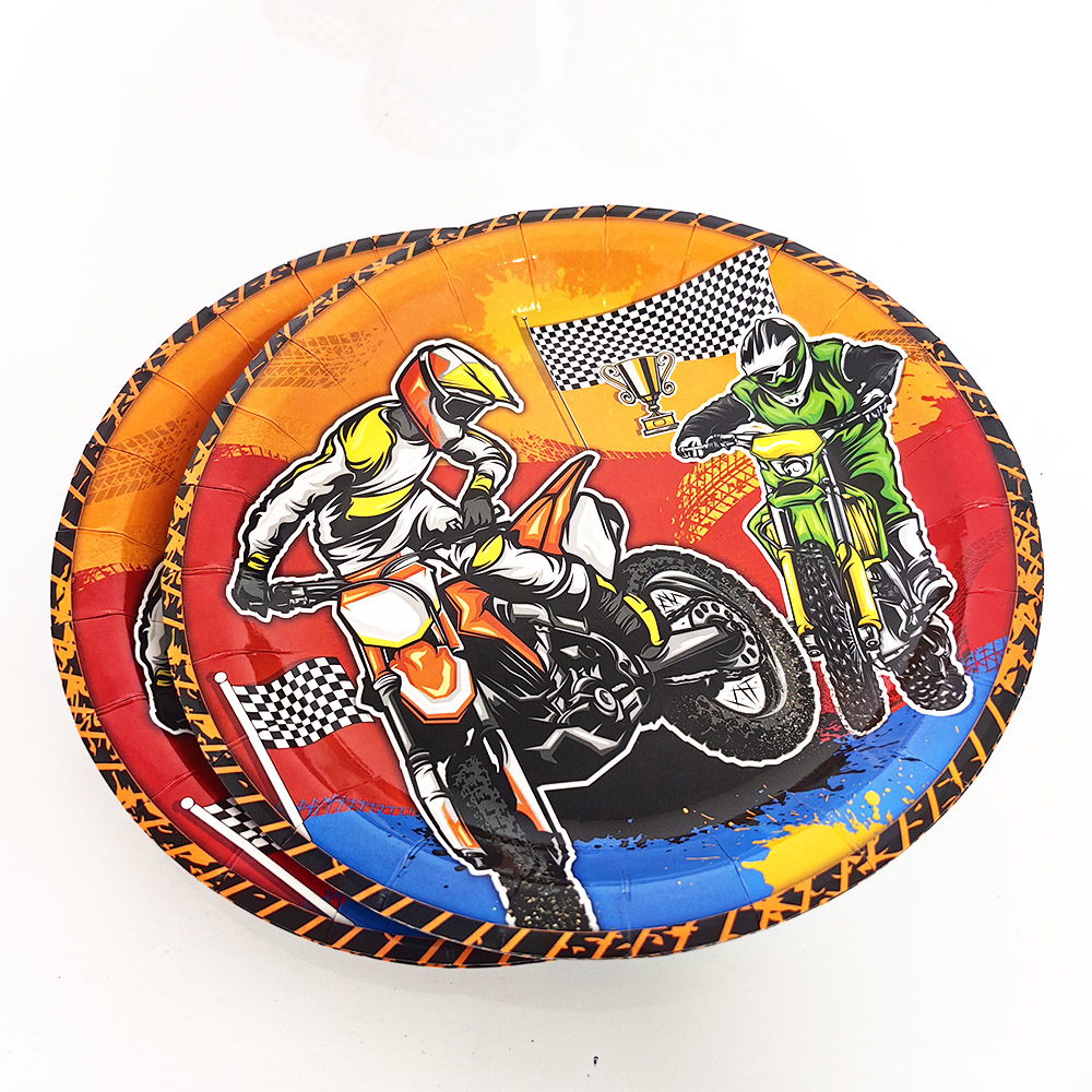 Motor Cross Party Disposable Tableware Paper Plates Cups Napkins Dirt Bike Party Supplies Kids Motorcycle Birthday Party Decor