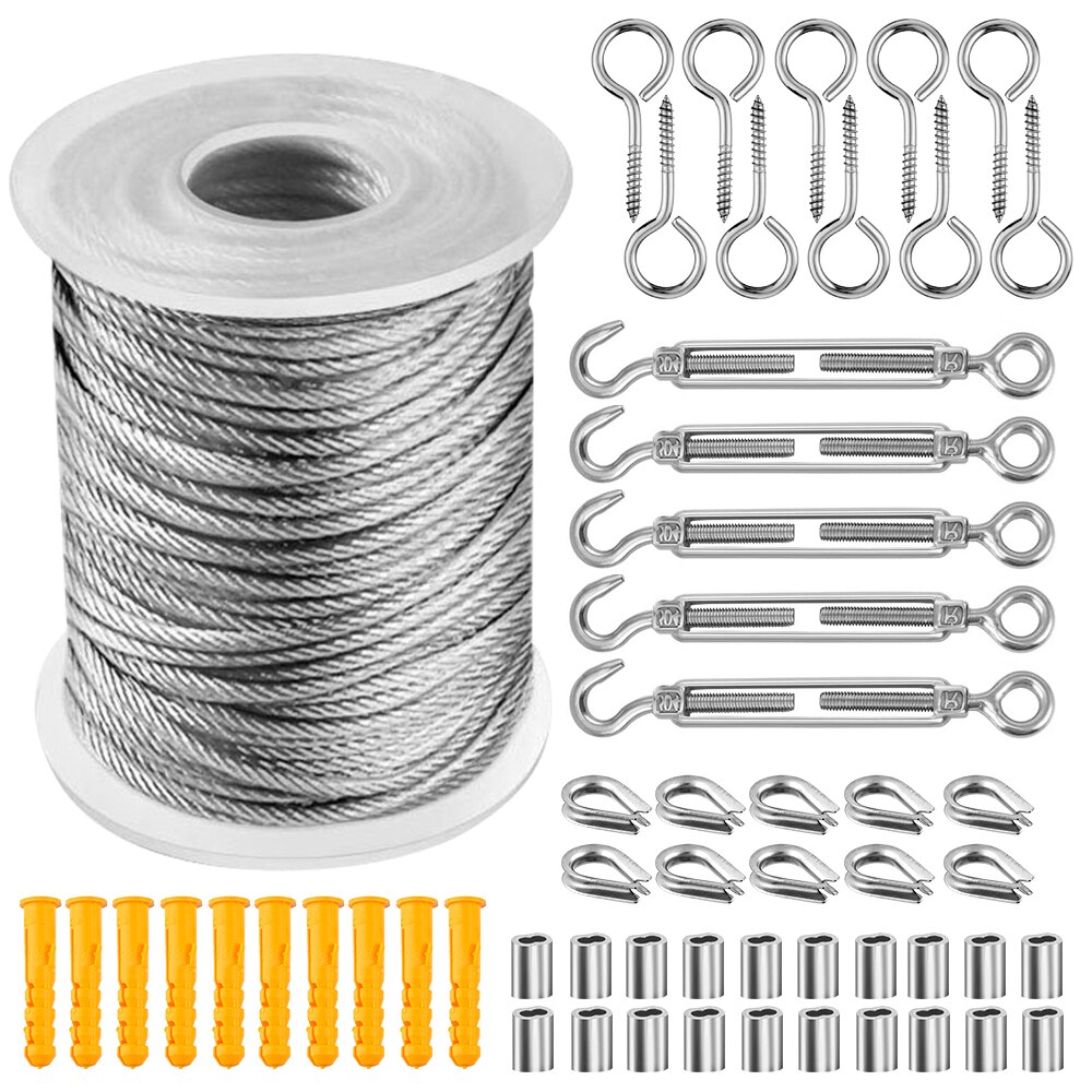 Wire Rope Cable Hooks Stainless Steel Cord Hanging Kit: 1