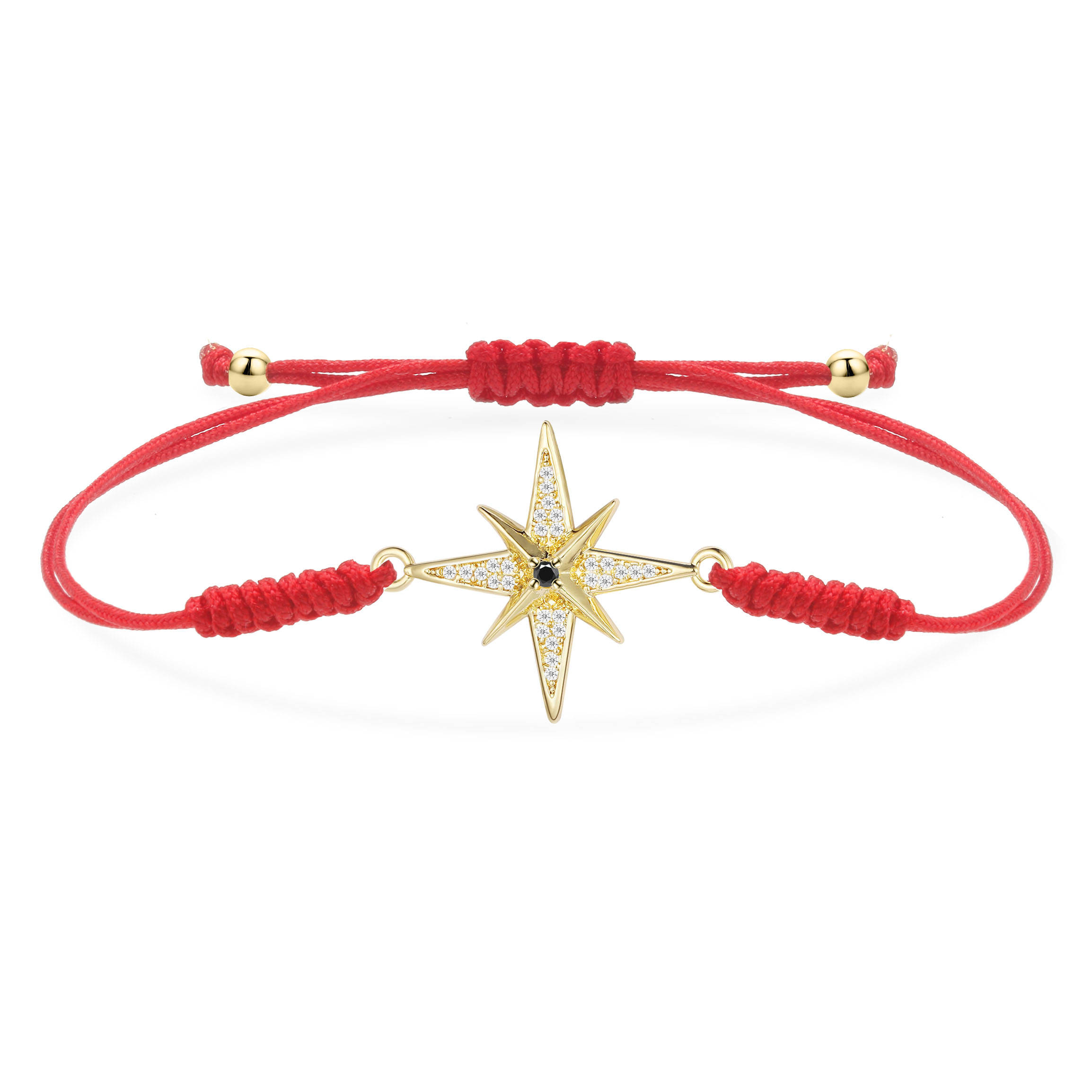 Witte & Zwarte Cz Stenen Starburst Bedelarmband Vrouwen Meisje Zirkonia Kristal Rood Koord Achtpuntige Ster Lichte Sieraden Cadeau: Licht Geel Kleur
