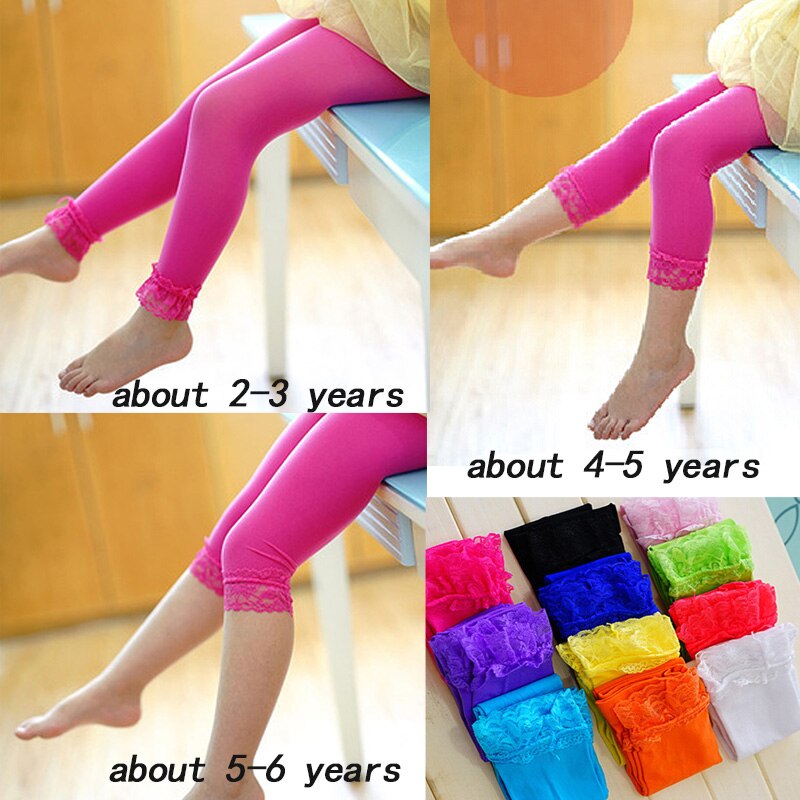 Gorąca sprzedaż dziewczyny legginsy wiosna lato cukierkowe kolory koronki dzieci legginsy dla dziewczynek 2-6 lat spodnie robić tańca dzieci legginsy