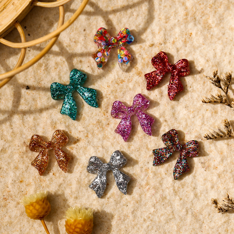 50 Uds. De lazos largos de resina rosa para decoración de uñas, lazos para uñas de hadas esmerilados 3D Kawaii, piezas de decoración, accesorios para uñas de japonés DIY: Plateado