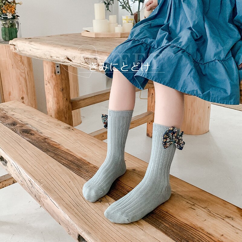 3 Paren/partij 1-8 Jaar Katoen Kinderen Sokken Herfst En Winter Koreaanse Bloemen Bow Meisjes Mid-Buis sokken Peuter Kniekousen