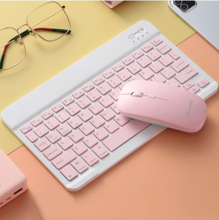 For iPad Bluetooth Keyboard 10 Inch Wireless Mini Bluetooth Keyboard Mouse for Xiaomi Samsung Huawei iPad Wireless Keyboard: Pink Set