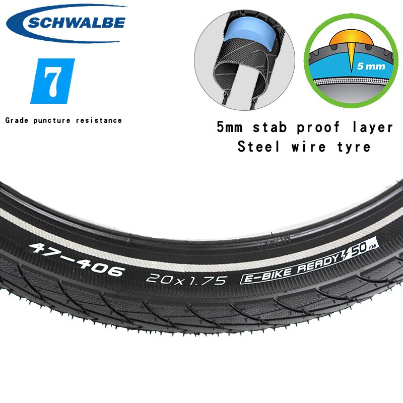 Schwalbe marathon plus däck 16 tum 406 20 tum ståltråd stickskyddat 16*1.35 20*1.35 1.75 liten hjuldiameter resande däck
