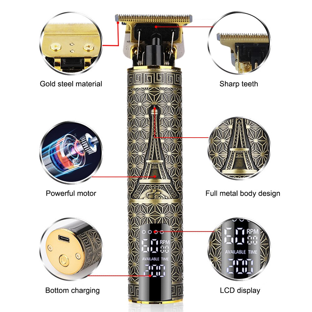 LCD Hair Clipper Barber Hair Trimer For Men Beard Shaver Recharge Cordless Hair Cutting Machine Baldhead Hair Razor