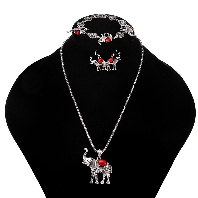 Shineland carino elefante gioielli ciondolo regolare bracciali catena collane dubai set per le donne collare elefante 4 pz/set