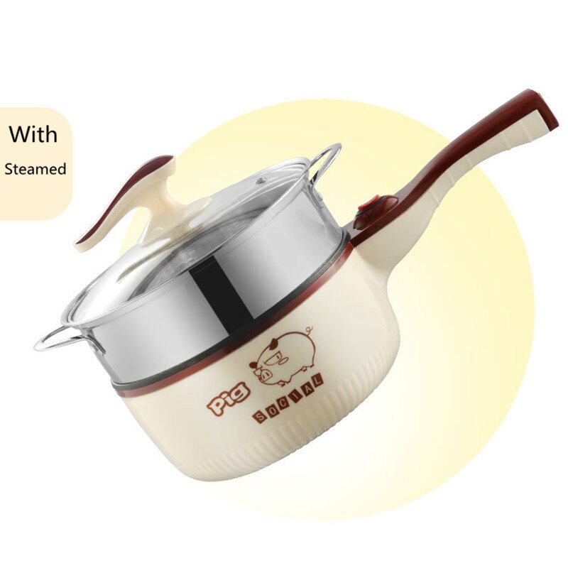 Multi-functional Electric Cooker Cooking Machine Pot Single/Double Layer with Steamer Pot Noodles Egg Rice Soup Cooker Home: With Steamer
