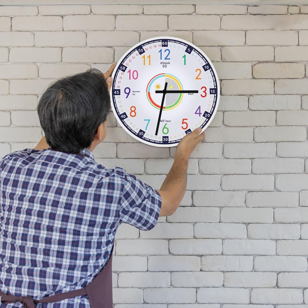 Learning Time Educational Wall Clock Kindergarden Preshool Math Activity Silent Non-ticking Hanging Watches Home Decor For Kids