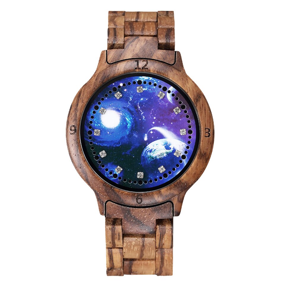 Led lys display træ ure elektronisk dame fuld træ armbånd ur foldespænde dame armbåndsur: Model 5