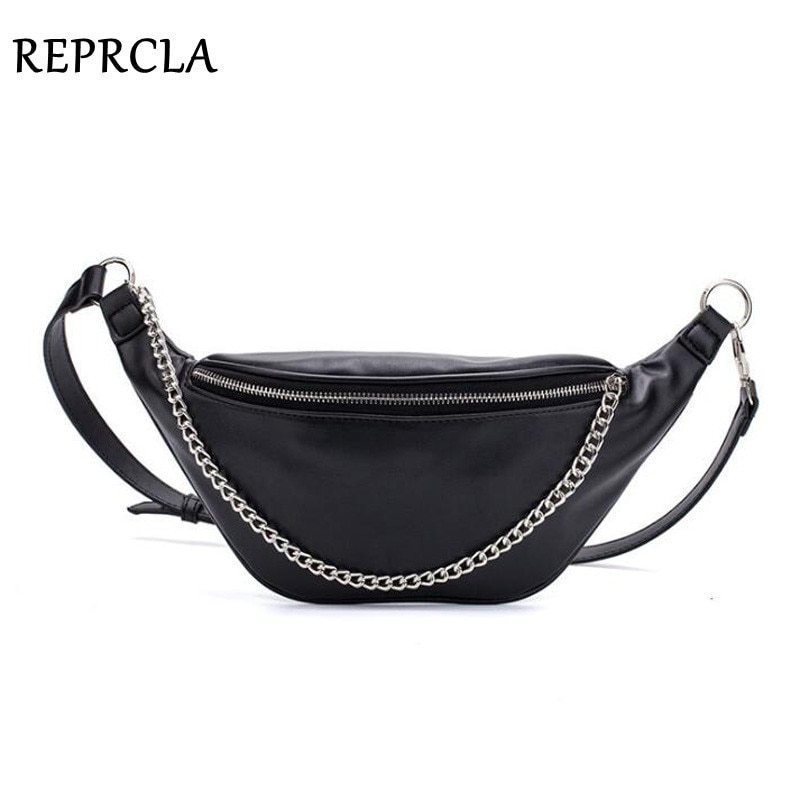 REPRCLA Fanny Pack Waist Bag PU Leather Belt Chest Bag with Chain Women Shoulder Bags